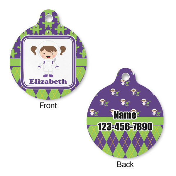 Astronaut, Aliens & Argyle Round Pet Tag - Front & Back