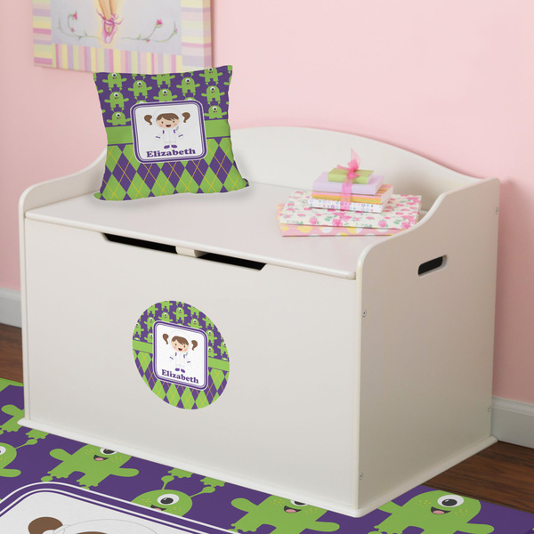 Astronaut, Aliens & Argyle Round Wall Decal on Toy Chest