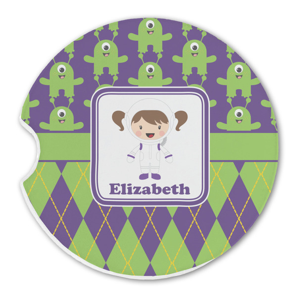 Custom Astronaut, Aliens & Argyle Sandstone Car Coaster - Single (Personalized)