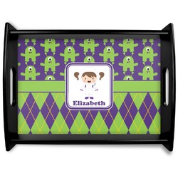 Astronaut, Aliens & Argyle Black Wooden Tray - Large (Personalized)