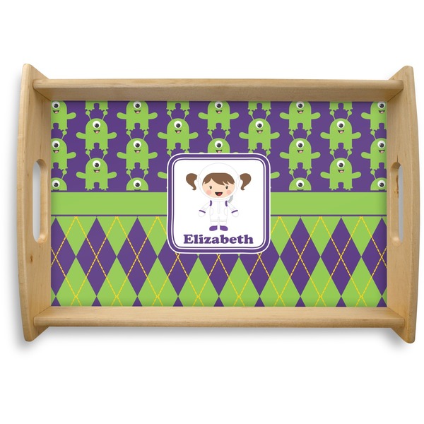 Custom Astronaut, Aliens & Argyle Natural Wooden Tray - Small (Personalized)