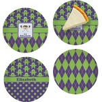 Astronaut, Aliens & Argyle Set of 4 Glass Appetizer / Dessert Plate 8" (Personalized)