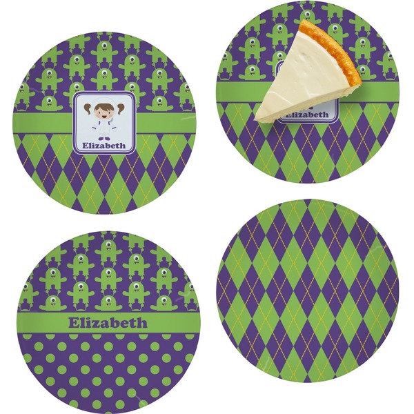 Custom Astronaut, Aliens & Argyle Set of 4 Glass Appetizer / Dessert Plate 8" (Personalized)