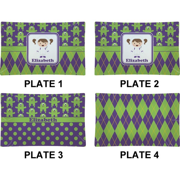 Astronaut, Aliens & Argyle Set of Rectangular Dinner Plates (Approval)