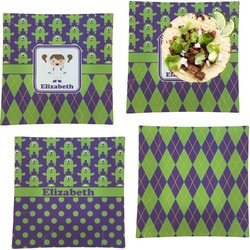 Astronaut, Aliens & Argyle Set of 4 Glass Square Lunch / Dinner Plate 9.5" (Personalized)