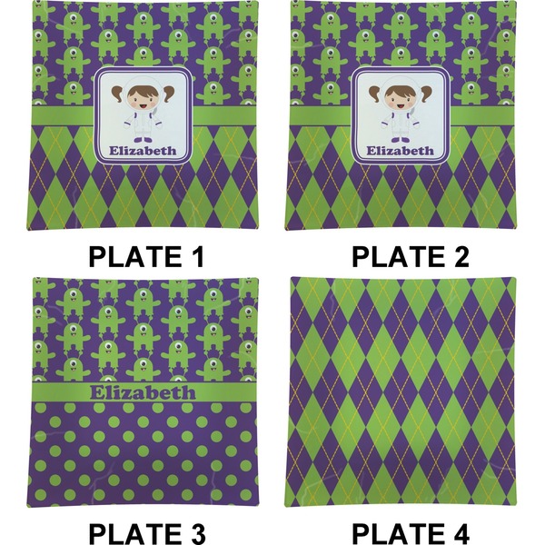 Astronaut, Aliens & Argyle Set of Square Dinner Plates (Approval)