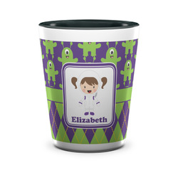 Astronaut, Aliens & Argyle Ceramic Shot Glass - 1.5 oz - Two Tone - Set of 4 (Personalized)