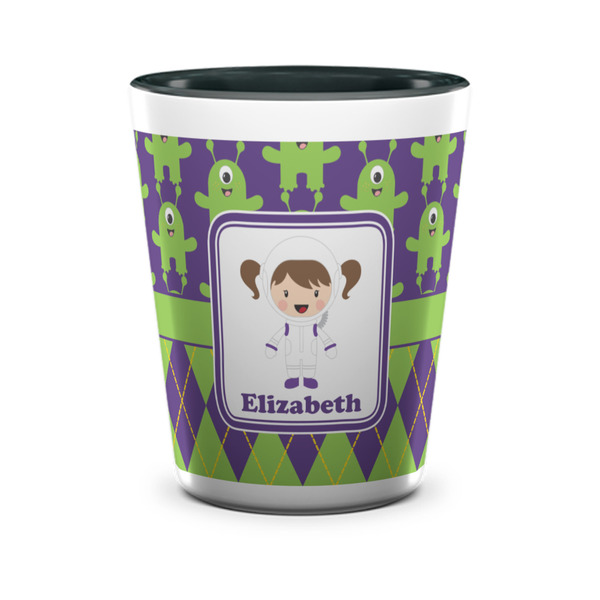 Custom Astronaut, Aliens & Argyle Ceramic Shot Glass - 1.5 oz - Two Tone - Set of 4 (Personalized)