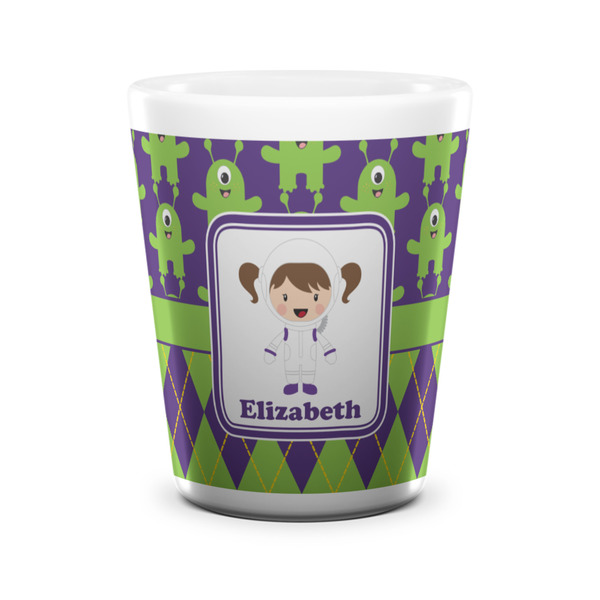 Custom Astronaut, Aliens & Argyle Ceramic Shot Glass - 1.5 oz - White - Set of 4 (Personalized)