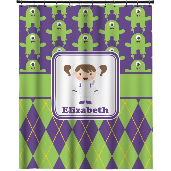 Custom Astronaut, Aliens & Argyle Extra Long Shower Curtain - 70"x84" (Personalized)