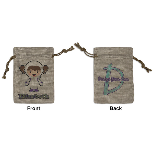 Custom Astronaut, Aliens & Argyle Small Burlap Gift Bag - Front & Back (Personalized)