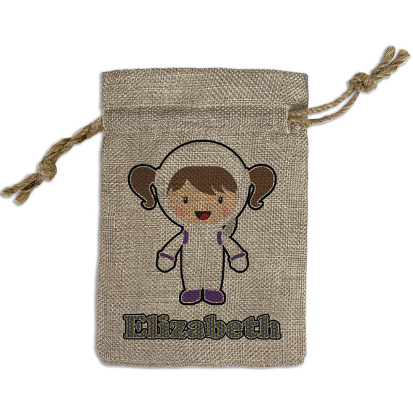 Custom Astronaut, Aliens & Argyle Small Burlap Gift Bag - Front (Personalized)
