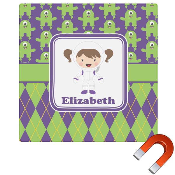 Custom Astronaut, Aliens & Argyle Square Car Magnet - 6" (Personalized)