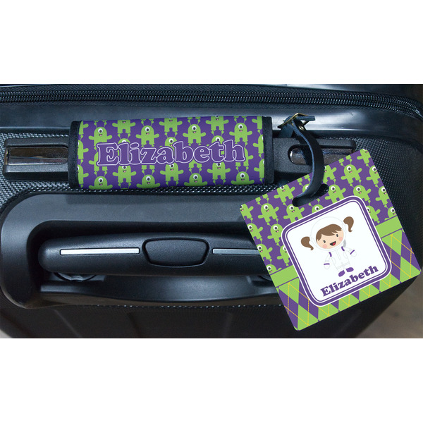 Astronaut, Aliens & Argyle Square Luggage Tag & Handle Wrap - In Context
