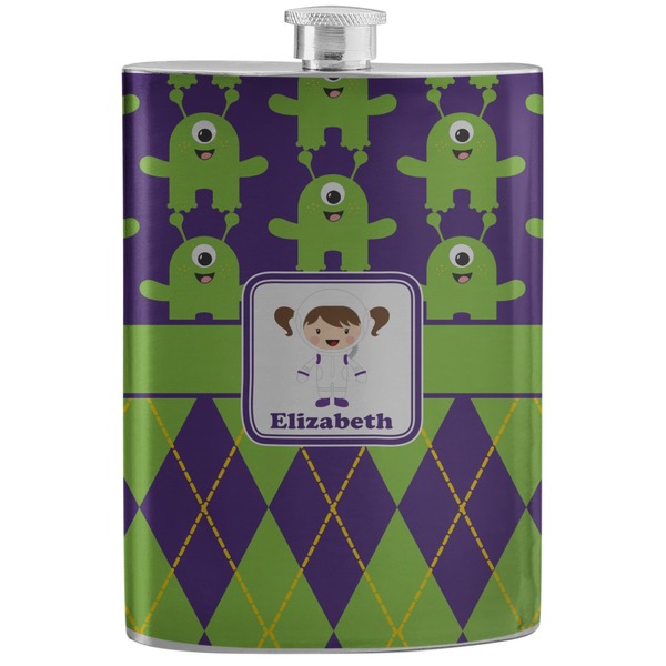 Custom Astronaut, Aliens & Argyle Stainless Steel Flask (Personalized)