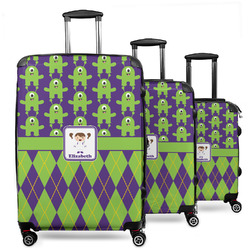 Astronaut, Aliens & Argyle 3 Piece Luggage Set - 20" Carry On, 24" Medium Checked, 28" Large Checked (Personalized)