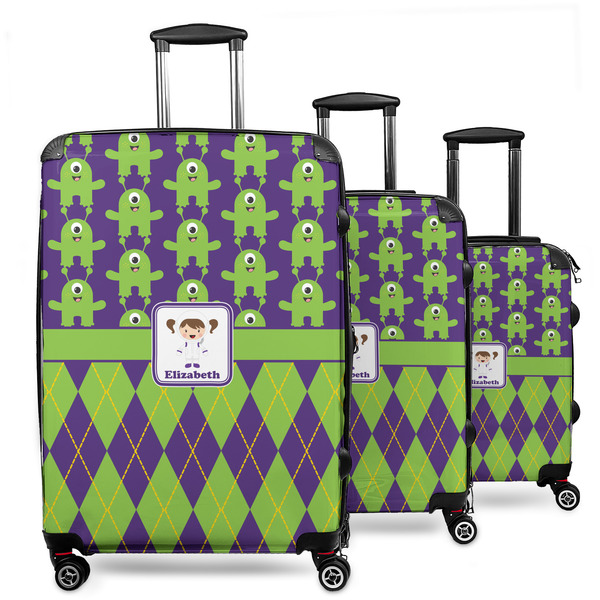 Custom Astronaut, Aliens & Argyle 3 Piece Luggage Set - 20" Carry On, 24" Medium Checked, 28" Large Checked (Personalized)