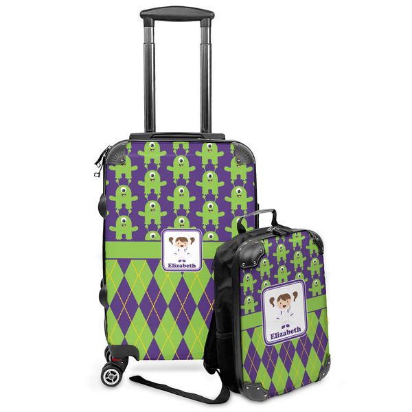 Custom Astronaut, Aliens & Argyle Kids 2-Piece Luggage Set - Suitcase & Backpack (Personalized)