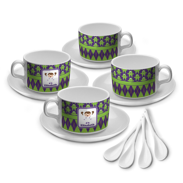 Custom Astronaut, Aliens & Argyle Tea Cup - Set of 4 (Personalized)