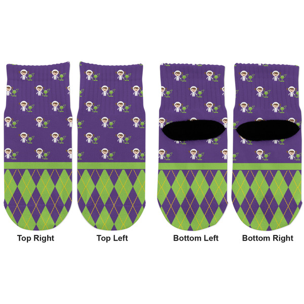 Astronaut, Aliens & Argyle Toddler Ankle Socks - Double Pair - Front and Back - Apvl