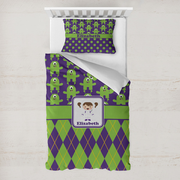 Custom Astronaut, Aliens & Argyle Toddler Bedding Set - With Pillowcase (Personalized)