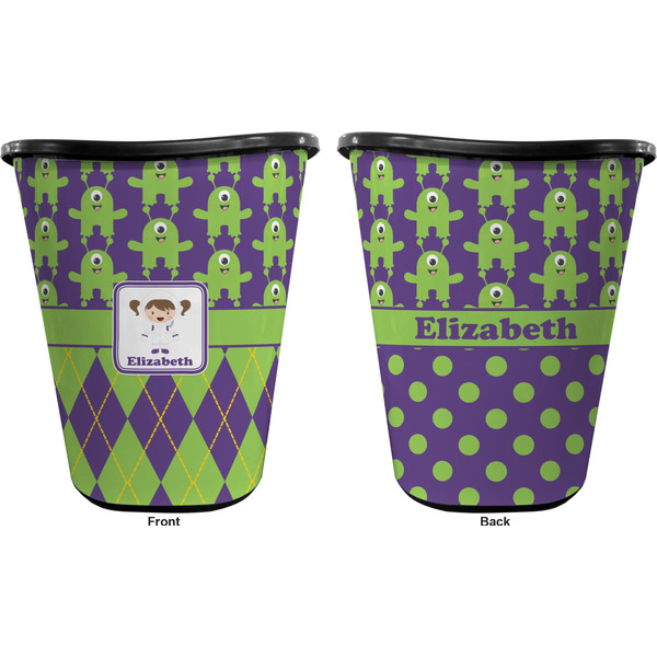 Astronaut, Aliens & Argyle Trash Can Black - Front and Back - Apvl