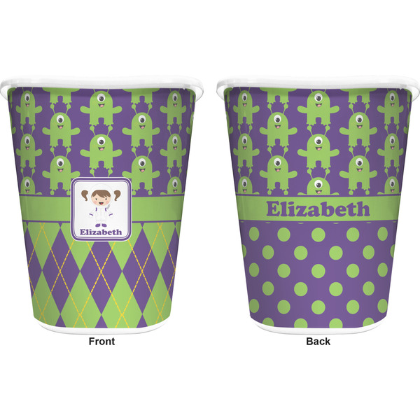 Astronaut, Aliens & Argyle Trash Can White - Front and Back - Apvl