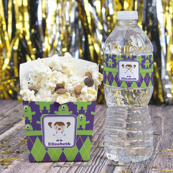 Astronaut, Aliens & Argyle Water Bottle Label - w/ Favor Box