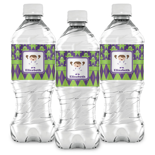 Astronaut, Aliens & Argyle Water Bottle Labels - Front View