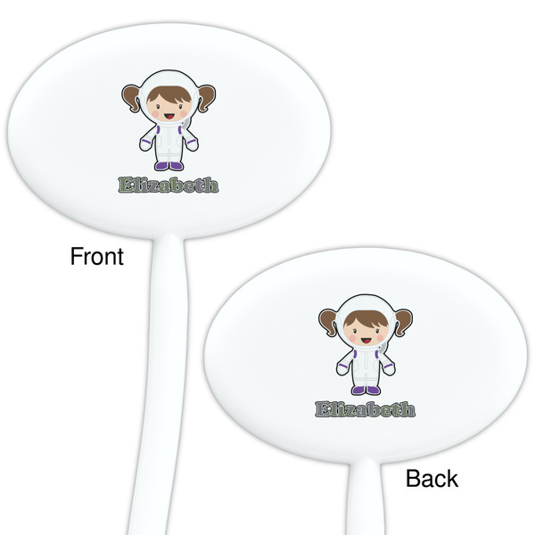 Astronaut, Aliens & Argyle White Plastic 7" Stir Stick - Double Sided - Oval - Front & Back