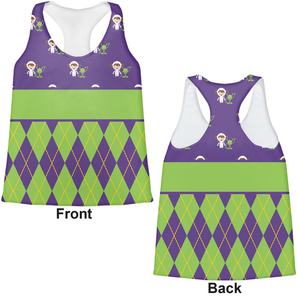 Astronaut, Aliens & Argyle Womens Racerback Tank Tops - Medium - Front and Back