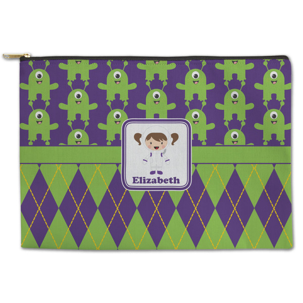 Custom Astronaut, Aliens & Argyle Zipper Pouch - Large - 12.5"x8.5" (Personalized)