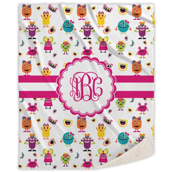 Custom Girly Monsters Sherpa Throw Blanket - 60"x80" (Personalized)