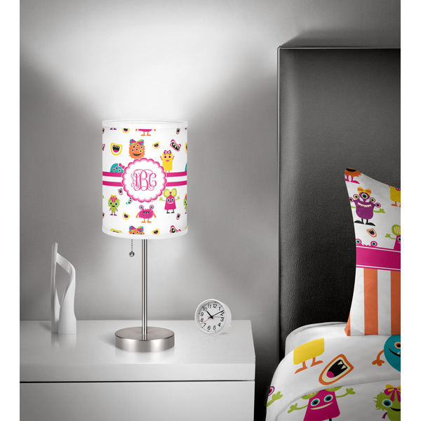 Girly Monsters 7 inch drum lamp shade - in room