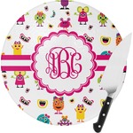 Girly Monsters Round Glass Cutting Board - Small (Personalized)