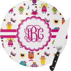 Girly Monsters Round Glass Cutting Board - Small (Personalized)