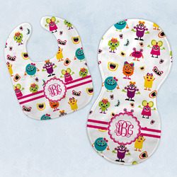 Girly Monsters Baby Bib & Burp Set w/ Monogram