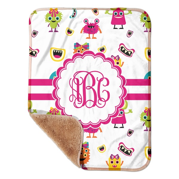Custom Girly Monsters Sherpa Baby Blanket - 30" x 40" w/ Monograms