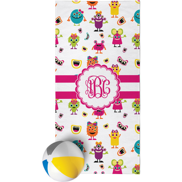 Custom Girly Monsters Beach Towel (Personalized)