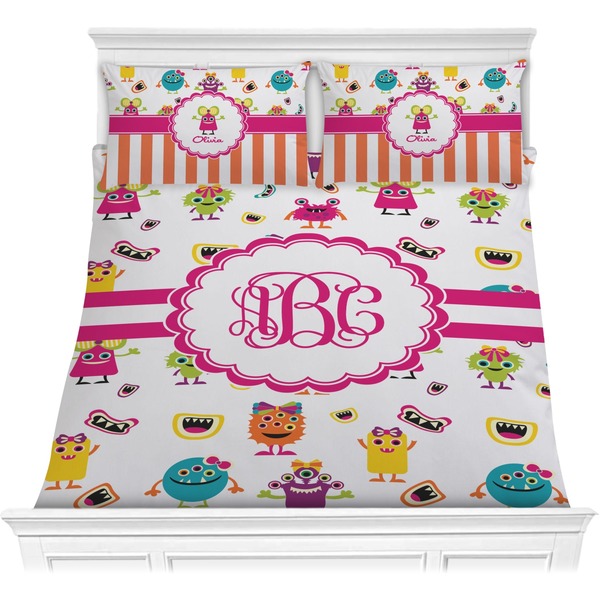 Custom Girly Monsters Comforter Set - Full / Queen (Personalized)