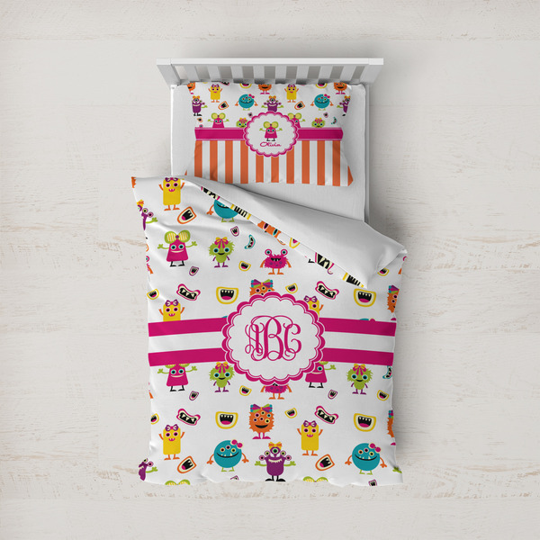 Custom Girly Monsters Duvet Cover Set - Twin (Personalized)