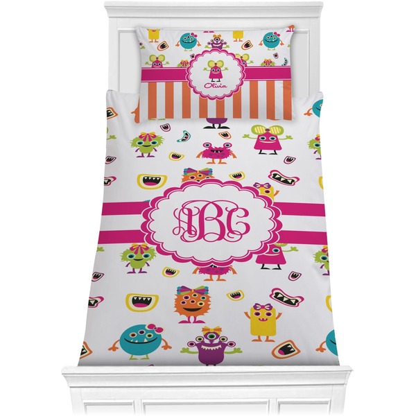 Custom Girly Monsters Comforter Set - Twin (Personalized)