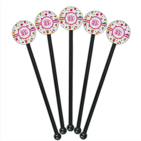 Girly Monsters Black Plastic 5.5" Stir Stick - Round - Fan View