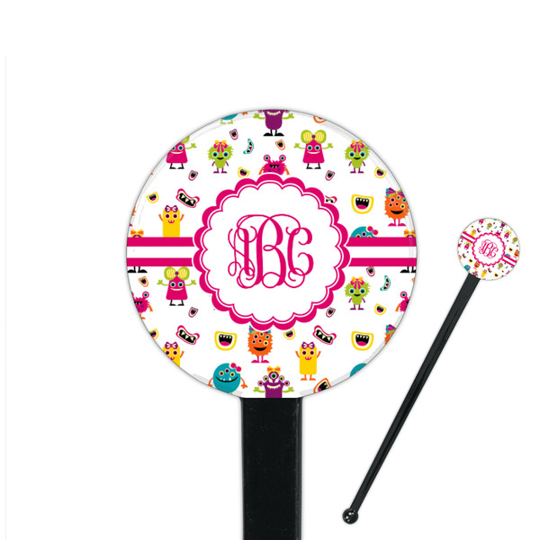 Custom Girly Monsters 7" Round Plastic Stir Sticks - Black - Double Sided (Personalized)