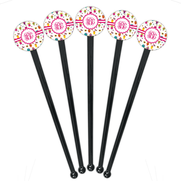 Girly Monsters Black Plastic 7" Stir Stick - Round - Fan View