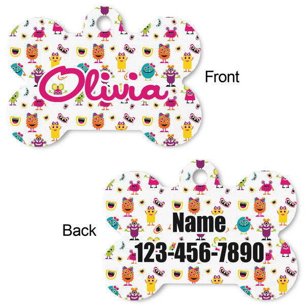 Girly Monsters Bone Shaped Dog ID Tag - Large - Approval