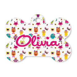 Girly Monsters Bone Shaped Dog ID Tag (Personalized)