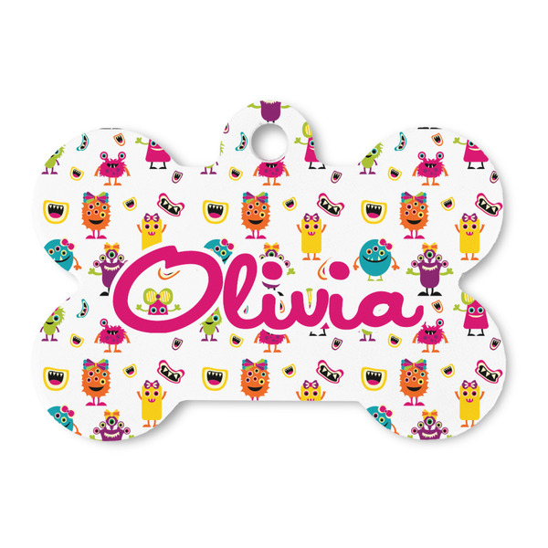 Custom Girly Monsters Bone Shaped Dog ID Tag (Personalized)