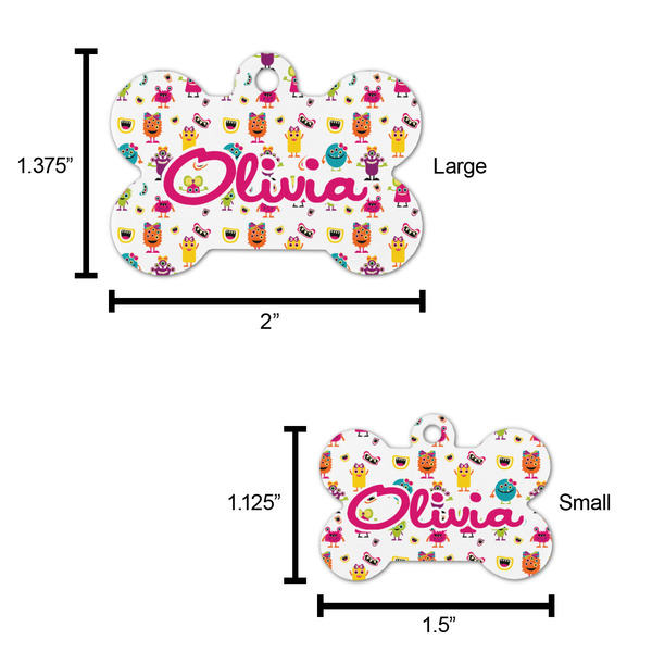 Girly Monsters Bone Shaped Dog ID Tag - Large - Scale