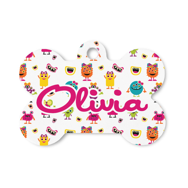 Custom Girly Monsters Bone Shaped Dog ID Tag - Small (Personalized)